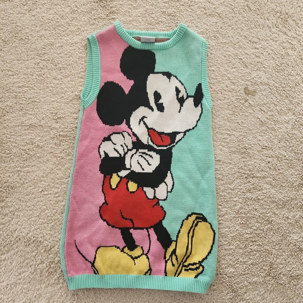 Disney Mickey & Co Sweater Dress Girls Size 5 Green Mickey Mouse Knit Sleeveless - Picture 1 of 4